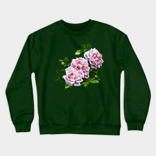 Three Pink Roses With Leaves Crewneck Sweatshirt